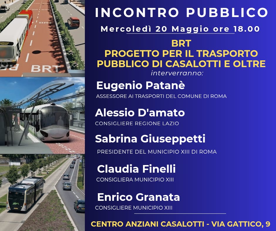 Mobilità: il BRT (Bus Rapid Transit) arriverà a Casalotti? Il 20 maggio un incontro pubblico per fare il punto
